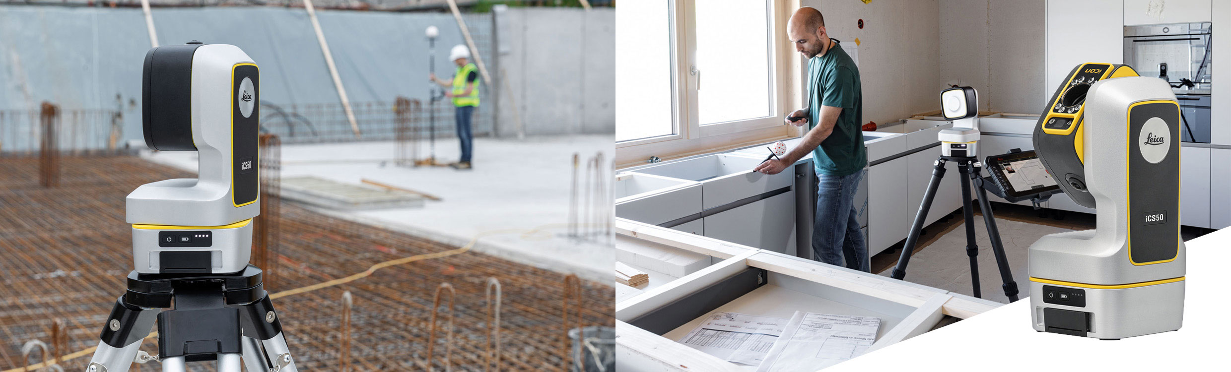 Leica iCON iCS50 robotic construction tool with visual measurement technology.